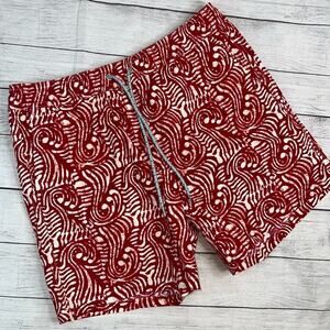 J. Crew NEW Men's 6" Stretch Swim Trunks in Red Print Size Medium